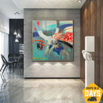 Große abstrakte bunte Ölgemälde auf Leinwand kreative lebendige Wandkunst zeitgenössische Malerei | BLOOMING LIFE 102x102 cm