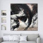 Original abstrakte Schwarz-Weiß-Gemälde auf Leinwand moderne 50x50 minimalistische Wandkunst strukturierte Malerei handgemalte Kunstwerke Wanddekor | HURRICANE