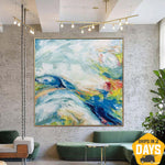 Große abstrakte bunte Gemälde auf Leinwand abstrakte Landschaft Wandkunst Original handgefertigte Malerei strukturierte Wandkunst | SMOOTH 81x81 cm