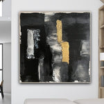 Originale Schwarz-Weiß-Gemälde auf Leinwand, Goldkunst im Rahmen eines abstrakten Gemäldes. Moderne strukturierte Kunst eignet sich am besten für die Dekoration zu Hause und im Büro | BREAKTHROUGH