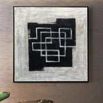 Abstrakte Schwarz-Weiß-Gemälde auf Leinwand Labyrinth Malerei Original strukturierte Wandkunst Moderne Öl Handgemalte Kunst | DARK MAZE