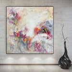 Abstrakte Malerei auf Leinwand: Buntes Ölgemälde in Beige und rosa Farben als minimalistische Kunst für einzigartige Bürodekor oder Wohnzimmer | PINK LANDSCAPE