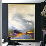 Großes abstraktes Gemälde auf Leinwand Landschaftsgemälde Graues Gemälde Hellblaues Feng Shui Gemälde | OTHER SHORE