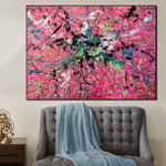 Abstrakte rosa Ölgemälde auf Leinwand, originales buntes Spritzer-Kunstwerk, kreative handgemachte Malerei, moderne Kunst für Heimdekoration | PINK SPLASH