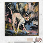 Abstrakte Katze Malerei Leinwand Lebendige Wandkunst Sphynx Katze Malerei Moderne Sphynx Katze Kunst Zeitgenössische Kunst Wandbehang Dekor | SPHYNX CAT