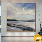 Abstrakte Meereslandschaft-Wellen-Gemälde auf Leinwand, ozeanblaue Malerei, moderne Wellen, feine Kunst, strukturierte Wandkunst | OCEAN SCENERY 127x127 cm