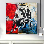 Großes abstraktes Stiergemälde auf Leinwand, Original Acryl-Tiergemälde, buntes Wildtier-Wandkunst, pastoses Gemälde, handgemalte Kunst | OBSTINATE BULL