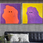 Original abstrakte bunte Diptychon-Gemälde auf Leinwand in lila, gelben und orangen Farben moderne strukturierte Geistermalerei | GHOST PARTY