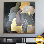 Menschen Ölgemälde Blattgold Malerei abstrakte Gesichter Malerei Original moderne Malerei Menschen einzigartige Wandmalereien auf Leinwand | UNITY 70x70 cm