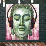 Große Gesichtsbemalung Porträtmalerei Buddha Kopfhörer Ölgemälde | INSPIRATIONAL VIBE