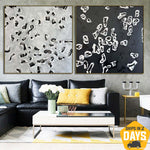Großes abstraktes Set mit 2 Schwarz-Weiß-Gemälden auf Leinwand, originelles minimalistisches Kunstwerk, kreative Wanddekoration | MIND PALACE 2P 102x204 cm
