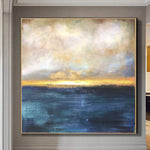 Große Original-Gemälde auf Leinwand Ozean Malerei Sonnenuntergang Malerei Landschaftsmalerei blaue abstrakte Malerei | SUMMER SUNSET