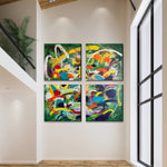 Abstraktes, farbenfrohes Set mit 4 Gemälden auf Leinwand, grünes Acryl-Ölgemälde, individuell strukturiertes Kunstwerk ist eine perfekte Dekoration für die Wohnzimmerdekoration | IT'S SPRING TIME