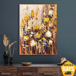 Ursprüngliche abstrakte Blumenbilder auf Leinwand Zeitgenössische strukturierte Malerei Ölgemälde Moderne Blumenkunst | GOLDEN FLOWERS 80x60 cm
