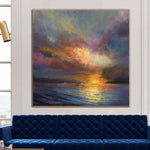 Ozean-Malerei auf Leinwand Sonnenuntergang Wandkunst Impressionistische Kunst Ölmeereslandschaft Gemälde Kunst Wohnzimmer | SUNSET OVER THE OCEAN