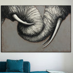 Abstrakte Elefanten-Gemälde auf Leinwand, monochrome Kunst, modernes Ölgemälde, Elefantenrüssel, Wandkunst, Tiermalerei, Original-Wanddekoration | ELEPHANTS ROMANTIC