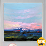 Abstrakte lila Sonnenuntergang-Gemälde auf Leinwand Original Ölgemälde moderne strukturierte Acryl-Kunstwerk Malerei Wand-Dekor | DEPTH OF NATURE 201 100x95 cm