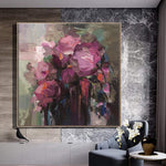 Abstrakte Blumen Gemälde auf Leinwand Floral Art Impasto Malerei Rosa Blumen Bouquet Malerei Schwer strukturierte Kunst | BLOOMING BOUQUET