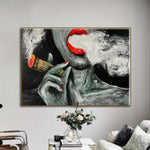 Große abstrakte rauchende Frau-Gemälde auf Leinwand, monochrome, figurative Kunst, Acryl, strukturiertes Ölgemälde, moderne Wanddekoration | SMOKING WOMAN