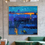 Extra große abstrakte blaue Gemälde auf Leinwand Original bunte Malerei moderne strukturierte Wandkunst Ölgemälde | NOCTURNAL