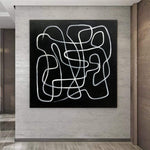 Abstrakte Schwarz-Weiß-Gemälde auf Leinwand Minimalistische Kunst Monochrome Linien Malerei strukturierte geometrische Kunst abstrakte Labyrinth-Malerei | BLACK MAZE