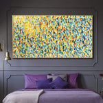 Große abstrakte bunte Gemälde auf Leinwand pastosen Gemälde in blauen und gelben Farben strukturierte Wandkunst ästhetische Malerei | IMAGINARY FIELD