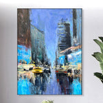 Große abstrakte New Yorker Stadtlandschaftsgemälde auf Leinwand, Original-Night-Manhattan-Kunstwerk, strukturiertes Nachtleben-Gemälde, handgemaltes Kunstdekor | MANHATTAN NIGHTLIFE