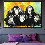 Original-Gemälde abstrakte große Tier-Wand-Kunst-Affe-Leinwand-Öl | CHIMPS