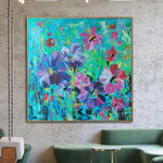 Große abstrakte farbenfrohe Blumenbilder auf Leinwand Original Blumenkunst zeitgenössische Kunst moderne strukturierte Malerei | FLORAL RESONANCE