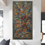 Gemälde im Jackson-Pollock-Stil auf Leinwand, bunte Originalmalerei, urbane Kunst, moderne strukturierte Malerei | OBLIVION