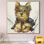 Original Oil Abstract Silky Terrier Painting Fine Art Yorkshire Terrier Dog Colorful Modern Wall Art Frame Painting | CUTIE 60x60 cm