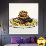 Großes Original abstraktes Gemälde Lebensmittel Gerichte Ölgemälde bunte Gemälde auf Leinwand pastosen Malerei Wandkunst | GOURMET 50x50 cm