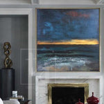 Abstrakte Acrylmalerei auf Leinwand Blaue Malerei Goldmalerei Sonnenuntergang Malerei | STORMY SEA