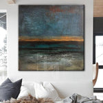 Abstrakte blaue und grüne Malerei-Ozean-Sonnenuntergang-Kunst | STORMY OCEAN
