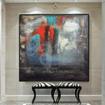 Bunte abstrakte Malerei in Grau, Blau und Rot | FAIRY DREAMS
