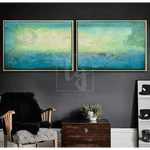 Grüne Malerei Moderne Malerei Abstrakte Ölgemälde Wandmalerei Auf Leinwand 2 Stück | TURQUOISE MEADOW