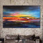 Abstrakte Leinwand Malerei Bunte Kunst Marineblau Malerei Orange Malerei Sonnenuntergang Malerei | COLORFUL SUNSET