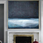 Marineblaue und schwarze Malerei weiße abstrakte Leinwand | SPACE NEBULA