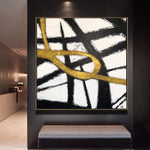 Schwarze Malerei Weiße Malerei Gold Malerei Abstrakte Original-Gemälde auf Leinwand | TIME LOOP