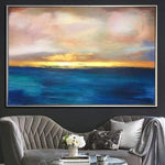 Sonnenuntergang Malerei Abstrakte Blaue Ozean Wandkunst Gold Horizon Fine Art Large Oceeine dicke Farbe einzigartig | SUMMER SUNSET