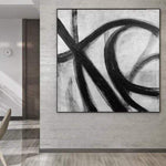 Minimalistische Kunstwerke übergroße Leinwand Malerei Franz Kline style Kunst Silber Gemälde auf Leinwand Wanddekor Kunstwerk auf Leinwand Büroeinrichtung | TENTACLES