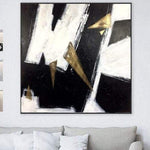 Große abstrakte Schwarz-Weiß-Gemälde auf Leinwand Blattgold geometrische Dreiecke Wandkunst abstrakte Kunst | RABIES