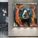 Übergroße abstrakte bunte Bärmalerei auf Leinwand Tier Moderne Wandkunst Home Wanddekor | BEAR PORTRAIT