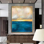 Große abstrakte Gemälde auf Leinwand Ocean Painting Blue Sunset Acryl auf Leinwand | SUMMER SUNSET