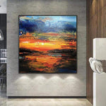 Abstrakte Sonnenuntergang Gemälde auf Leinwand Original Bunte Malerei Abstrakte Meerblick Moderne Gemälde Große Wandkunst | HEAVENLY FIRE
