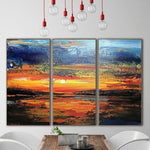 Sonnenuntergang-Gemälde abstrakte Ozean-Gemälde auf Leinwand-Sets von Gemälden zeitgenössische Kunst Original große Kunst | HEAVENLY FIRE
