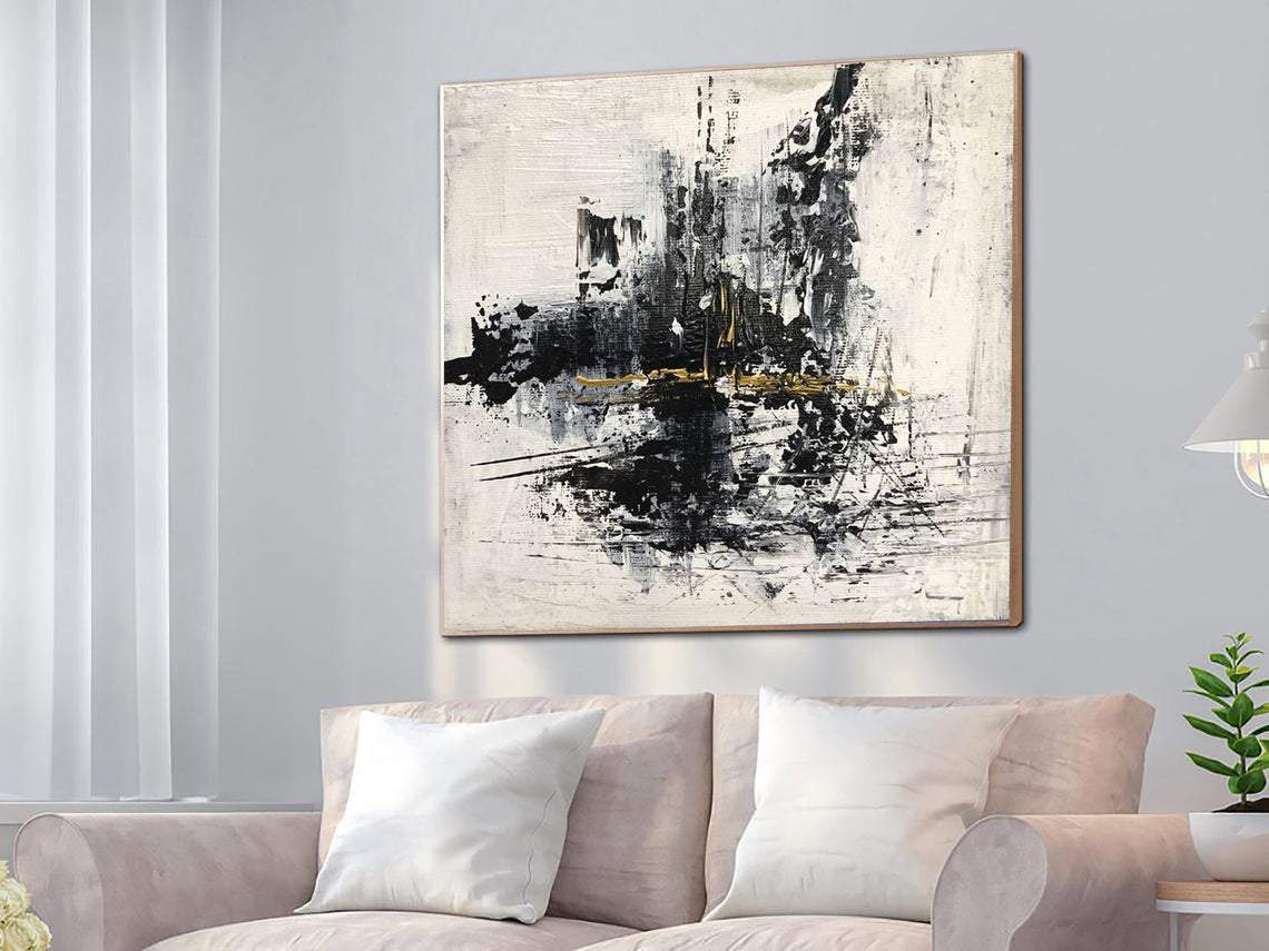 Übergroße Ölgemälde graue malerei schwarze gemälde auf leinwand abstrakte  wandmalerei wohnzimmer wandkunst strukturierte malerei | leisure colors