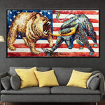 Extra große Wandkunst Stier VS Bär Malerei Nationalflagge USA National Malerei Öl auf Leinwand Original Wandkunst | BULL VS BEAR