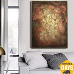 Übergroße Wandkunst, goldener Gemälderahmen, Wandkunst, bronzefarbene, braune Leinwand, Originalvorlage | GATEWAY 90x69 cm