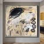 Ursprüngliche abstrakte beige Gemälde auf Leinwand Black Acrylkunst Moderne Wandkunst | PERPETUUM MOBILE